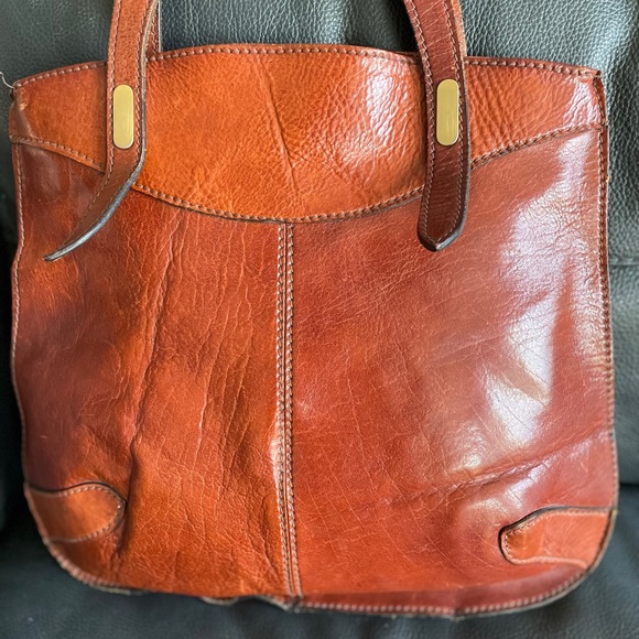 Women’s Artisanal Leather Tote Bag Cognac Minimal Handcrafted Vintage Style - Picture 7 of 11
